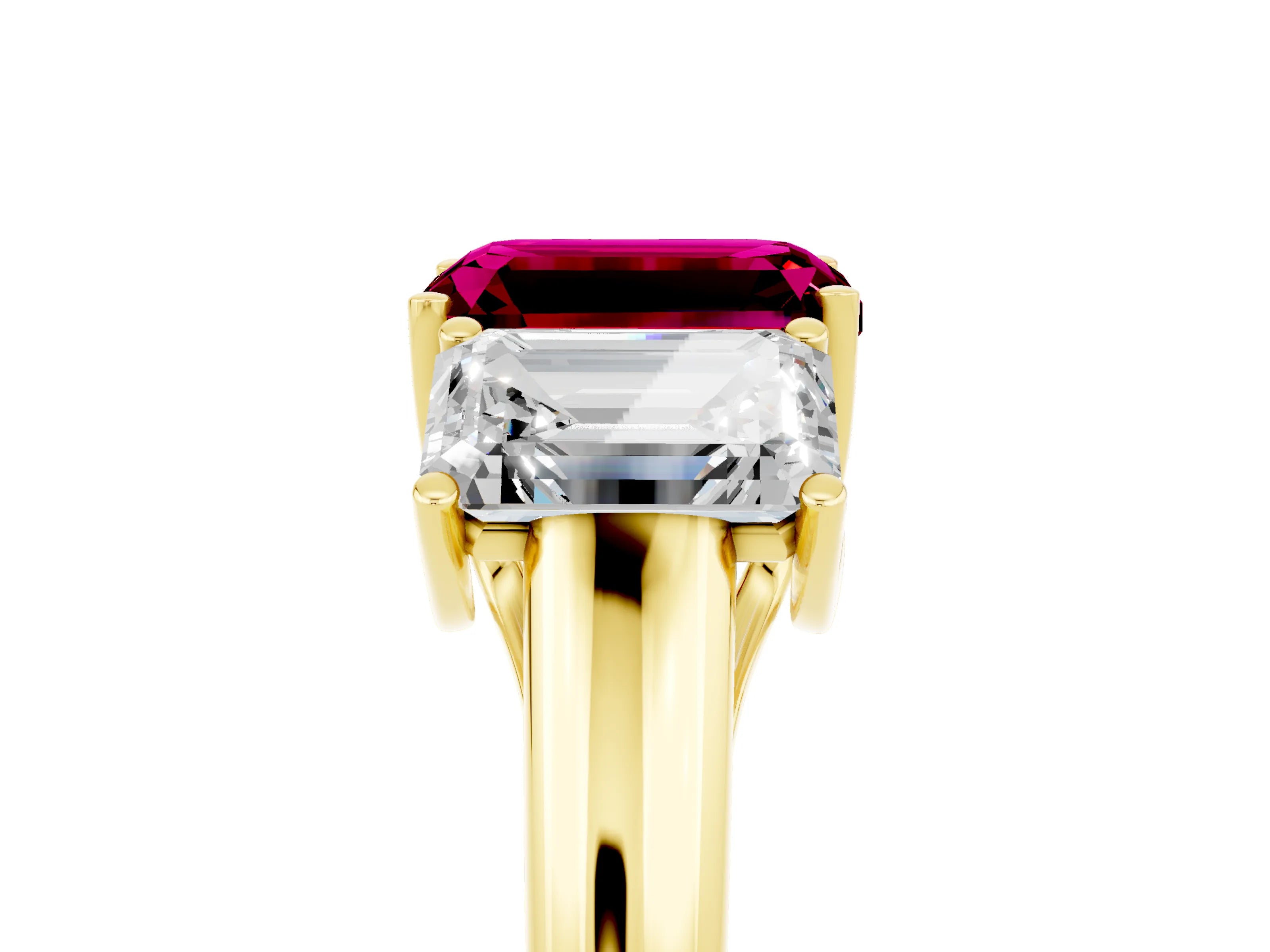 Yellow gold Three-Stone Emerald Cut Garnet Engagement Ring with Prong Setting_5
