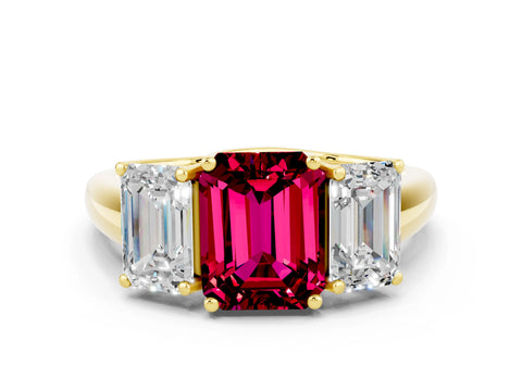 Yellow gold Three-Stone Emerald Cut Garnet Engagement Ring with Prong Setting