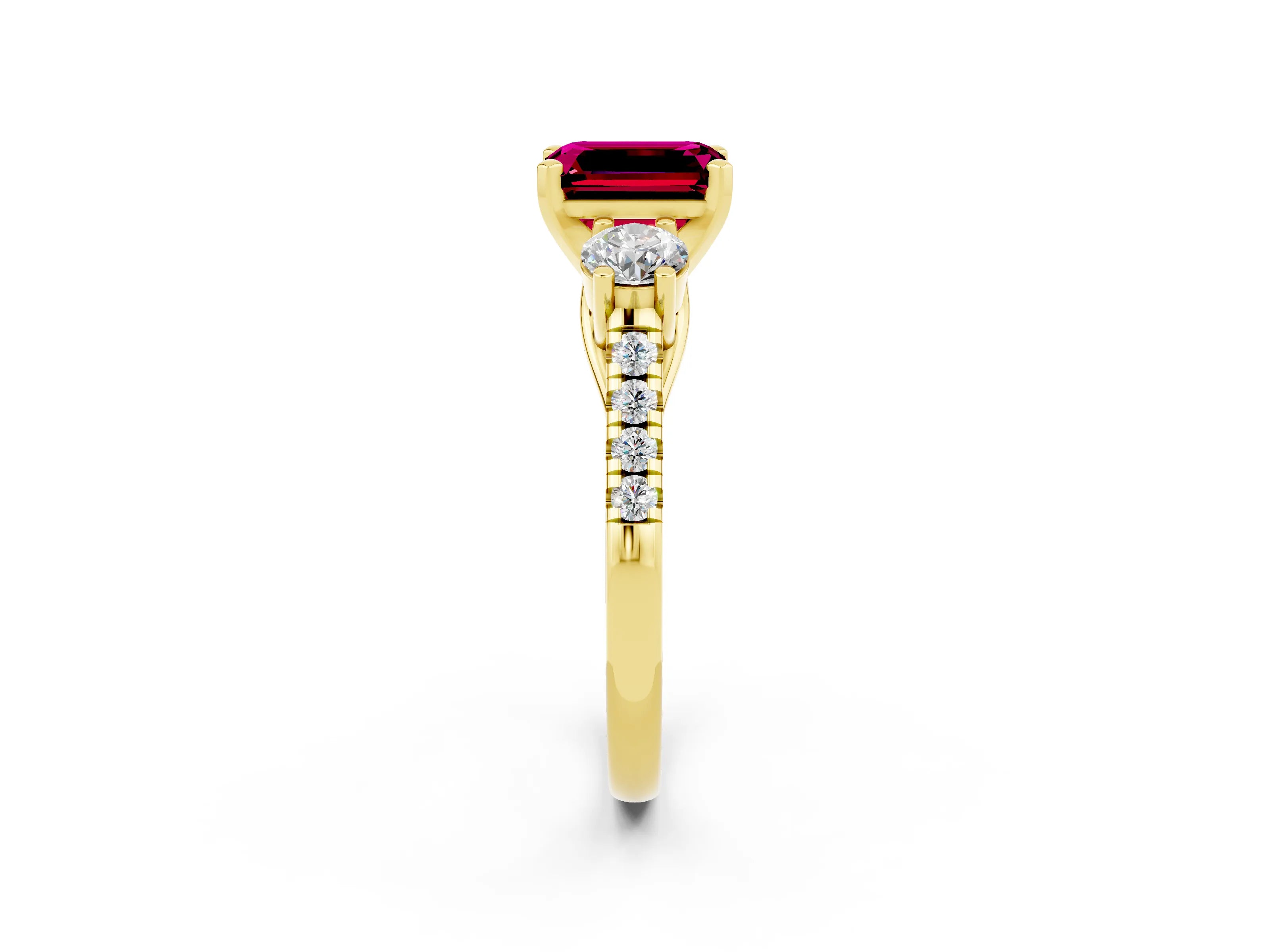 Yellow gold Three-Stone Emerald Cut Garnet Pavé Band with Four-Prong Setting_2