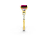 Yellow gold Three-Stone Emerald Cut Garnet Pavé Band with Four-Prong Setting_2