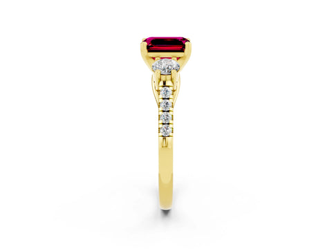 Yellow gold Three-Stone Emerald Cut Garnet Pavé Band with Four-Prong Setting_2