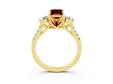 Yellow gold Three-Stone Emerald Cut Garnet Pavé Band with Four-Prong Setting_3