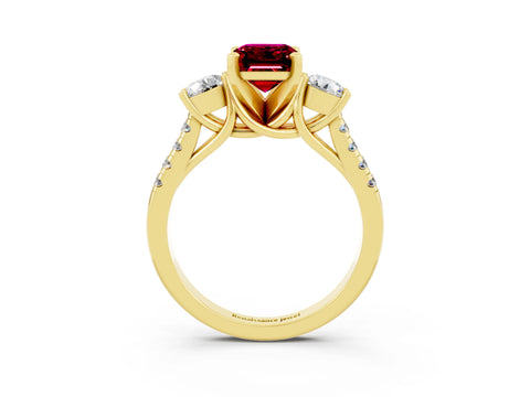 Yellow gold Three-Stone Emerald Cut Garnet Pavé Band with Four-Prong Setting_3