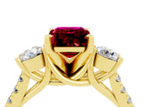 Yellow gold Three-Stone Emerald Cut Garnet Pavé Band with Four-Prong Setting_4