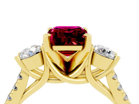 Yellow gold Three-Stone Emerald Cut Garnet Pavé Band with Four-Prong Setting_4