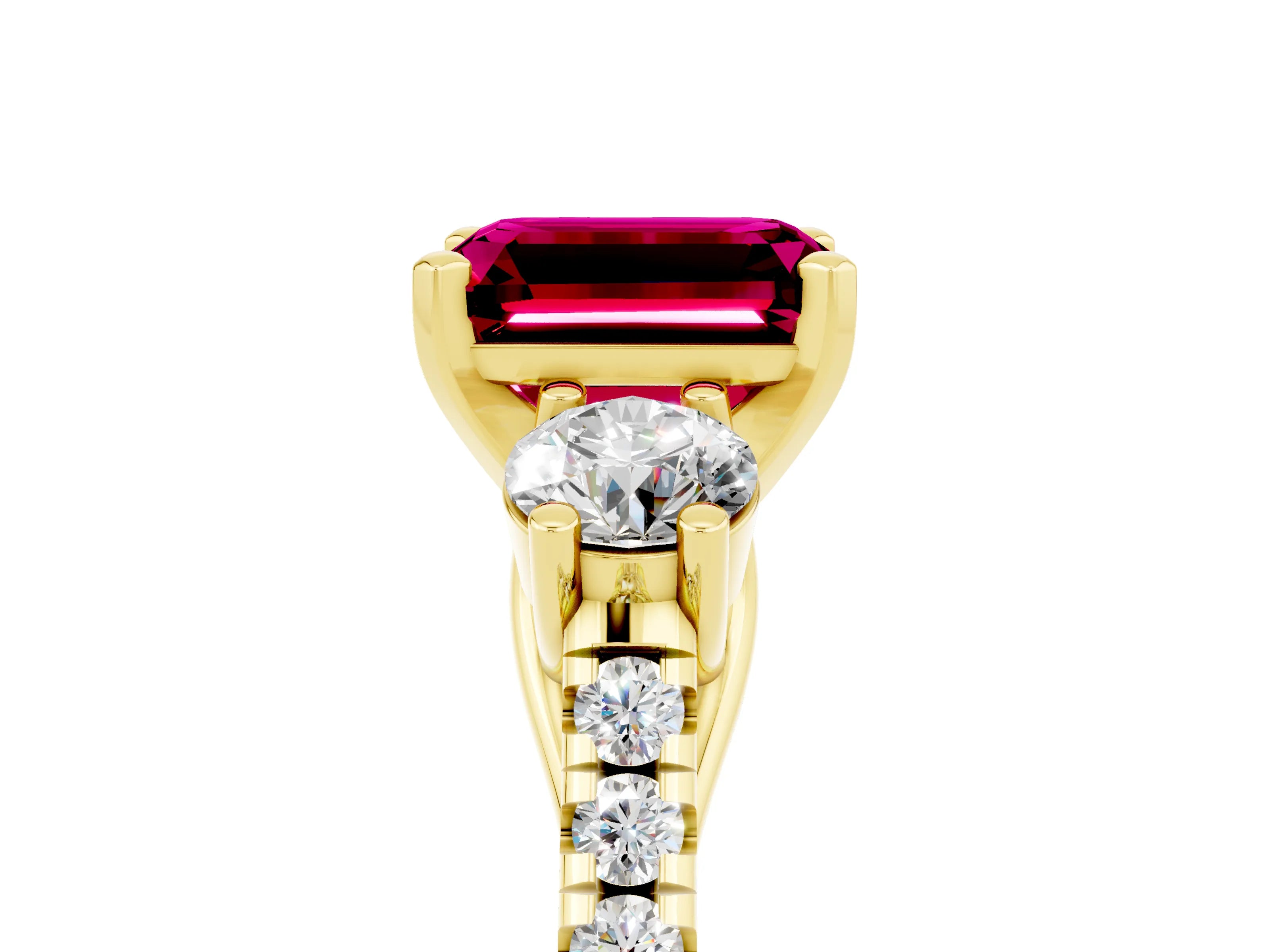 Yellow gold Three-Stone Emerald Cut Garnet Pavé Band with Four-Prong Setting_5