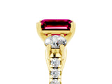 Yellow gold Three-Stone Emerald Cut Garnet Pavé Band with Four-Prong Setting_5