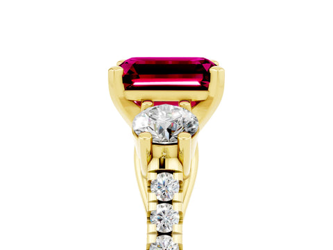 Yellow gold Three-Stone Emerald Cut Garnet Pavé Band with Four-Prong Setting_5
