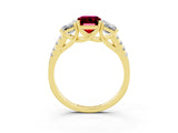 Yellow gold Three-Stone Emerald Cut Garnet Ring with Pavé Band and Prong Setting_15