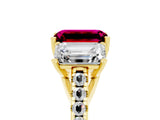 Yellow gold Three-Stone Emerald Cut Garnet Ring with Pavé Band and Prong Setting_17