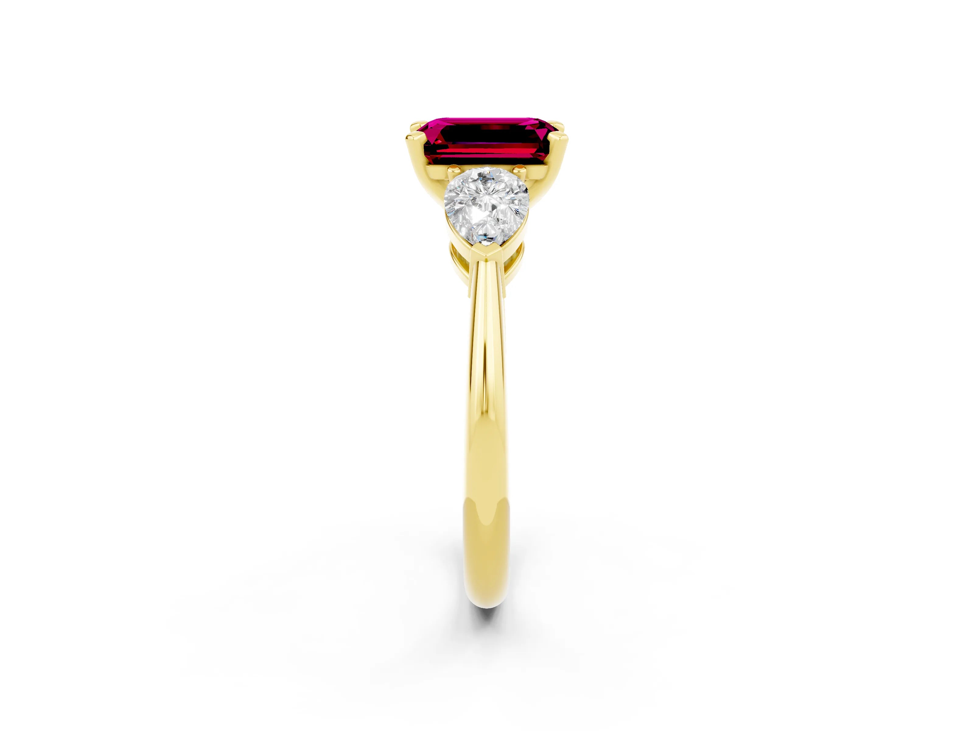Yellow gold Three-Stone Emerald Cut Garnet Ring with Pear Side Stones and Four-Prong Setting_2