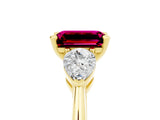Yellow gold Three-Stone Emerald Cut Garnet Ring with Pear Side Stones and Four-Prong Setting_5