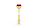 Yellow gold Three-Stone Emerald Cut Garnet Ring with Pear  Side Stones in Four-Prong Setting_14