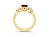 Yellow gold Three-Stone Emerald Cut Garnet Ring with Pear  Side Stones in Four-Prong Setting_15