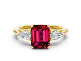 Yellow gold Three-Stone Emerald Cut Garnet Ring with Pear  Side Stones in Four-Prong Setting_36
