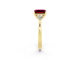 Yellow gold Three-Stone Emerald Cut Garnet Ring with Pear  Side Stones in Four-Prong Setting_38