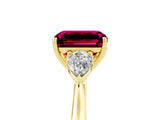 Yellow gold Three-Stone Emerald Cut Garnet Ring with Pear  Side Stones in Four-Prong Setting_41