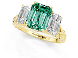 Yellow gold Three-Stone Emerald Cut Green Sapphire Braided Band Ring with Four-Prong Setting_25