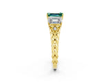 Yellow gold Three-Stone Emerald Cut Green Sapphire Braided Band Ring with Four-Prong Setting_26