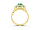 Yellow gold Three-Stone Emerald Cut Green Sapphire Braided Band Ring with Four-Prong Setting_27
