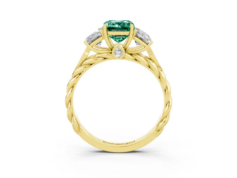 Yellow gold Three-Stone Emerald Cut Green Sapphire Braided Band Ring with Four-Prong Setting_27