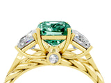Yellow gold Three-Stone Emerald Cut Green Sapphire Braided Band Ring with Four-Prong Setting_28