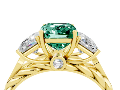Yellow gold Three-Stone Emerald Cut Green Sapphire Braided Band Ring with Four-Prong Setting_28