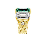 Yellow gold Three-Stone Emerald Cut Green Sapphire Braided Band Ring with Four-Prong Setting_29