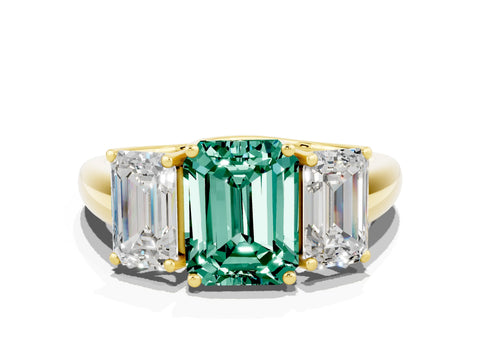 Yellow gold Three-Stone Emerald Cut Green Sapphire Engagement Ring with Prong Setting_12
