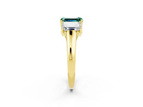 Yellow gold Three-Stone Emerald Cut Green Sapphire Engagement Ring with Prong Setting_14