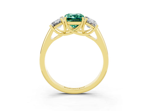 Yellow gold Three-Stone Emerald Cut Green Sapphire Engagement Ring with Prong Setting_15