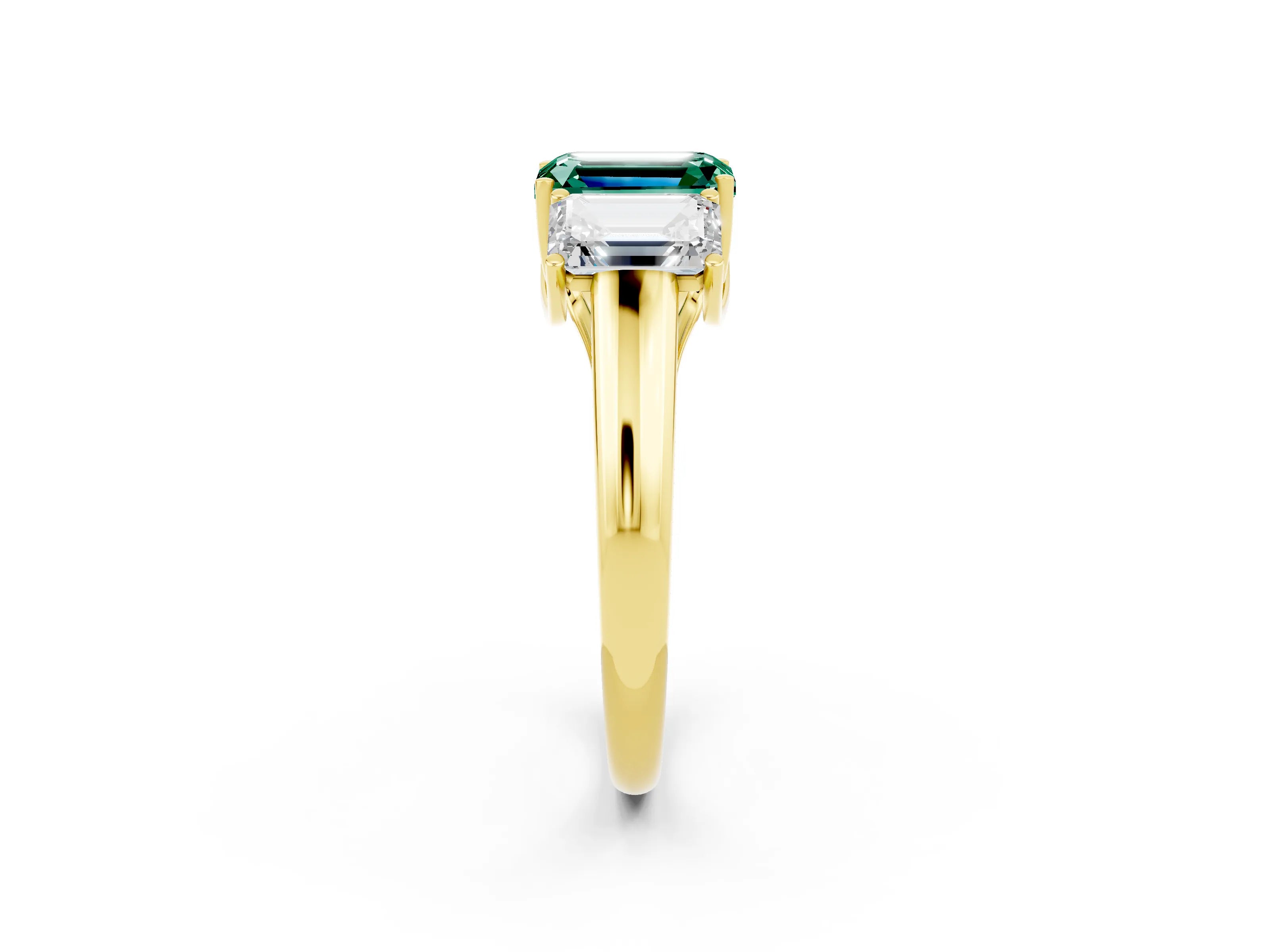 Yellow gold Three-Stone Emerald Cut Green Sapphire Engagement Ring with Prong Setting_2