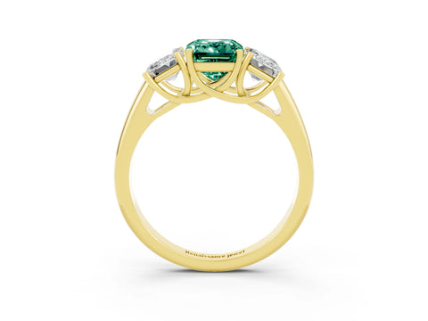 Yellow gold Three-Stone Emerald Cut Green Sapphire Engagement Ring with Prong Setting_3