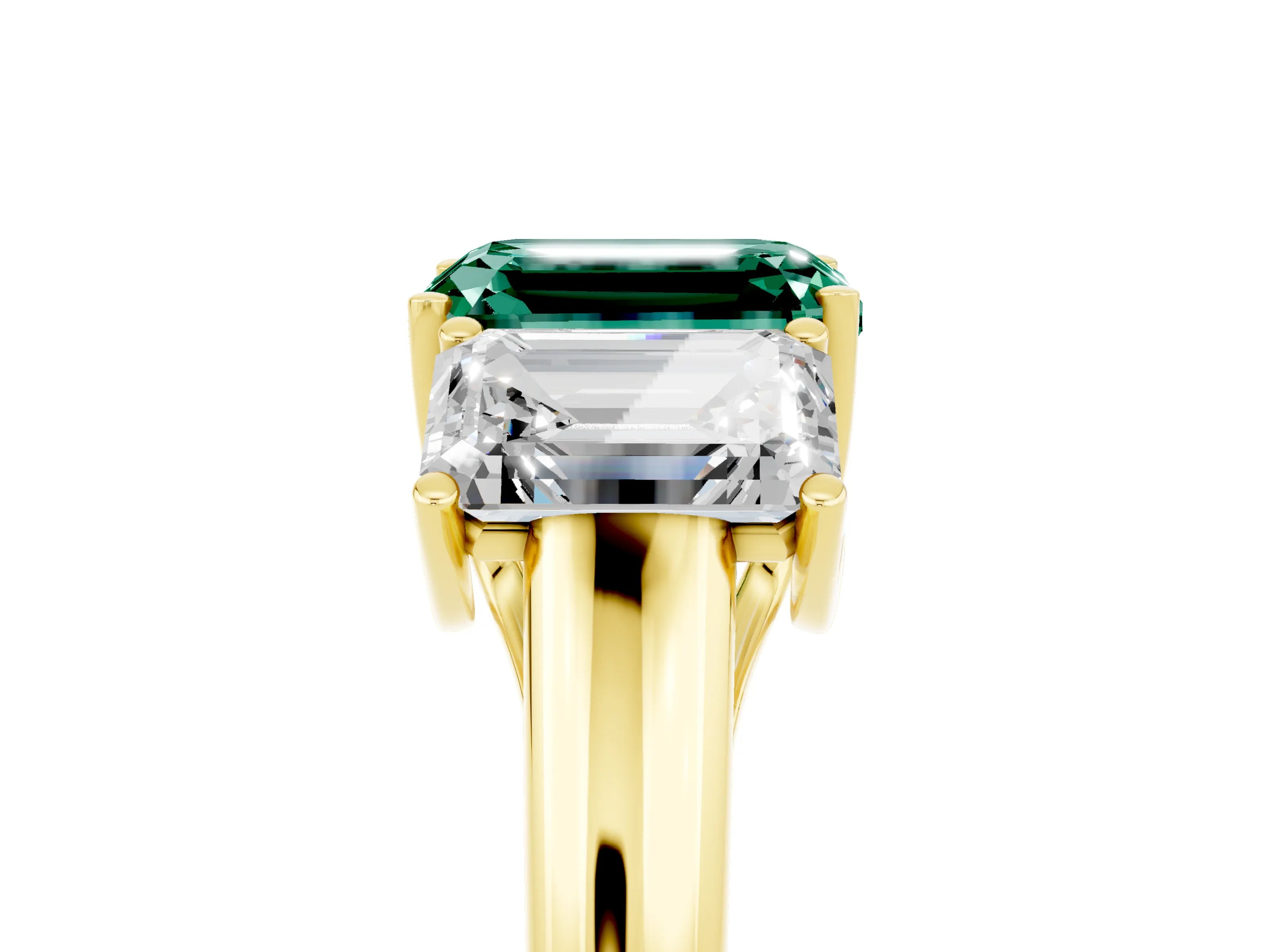 Yellow gold Three-Stone Emerald Cut Green Sapphire Engagement Ring with Prong Setting_5