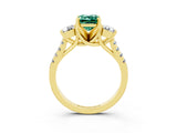 Yellow gold Three-Stone Emerald Cut Green Sapphire Pavé Band with Four-Prong Setting_3