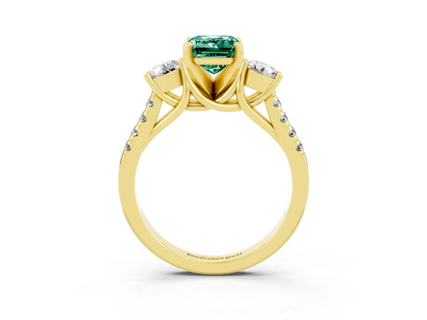 Yellow gold Three-Stone Emerald Cut Green Sapphire Pavé Band with Four-Prong Setting_3