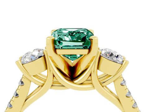 Yellow gold Three-Stone Emerald Cut Green Sapphire Pavé Band with Four-Prong Setting_4