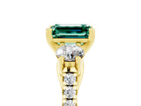 Yellow gold Three-Stone Emerald Cut Green Sapphire Pavé Band with Four-Prong Setting_5