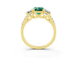 Yellow gold Three-Stone Emerald Cut Green Sapphire Ring with Pavé Band and Prong Setting_15