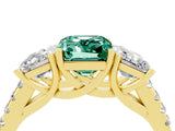 Yellow gold Three-Stone Emerald Cut Green Sapphire Ring with Pavé Band and Prong Setting_16