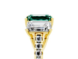Yellow gold Three-Stone Emerald Cut Green Sapphire Ring with Pavé Band and Prong Setting_17