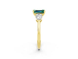 Yellow gold Three-Stone Emerald Cut Green Sapphire Ring with Pear Side Stones and Four-Prong Setting_2