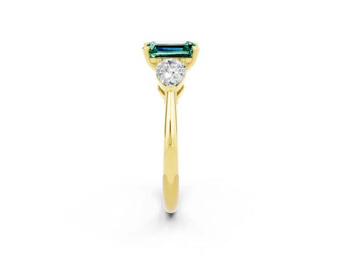 Yellow gold Three-Stone Emerald Cut Green Sapphire Ring with Pear Side Stones and Four-Prong Setting_2