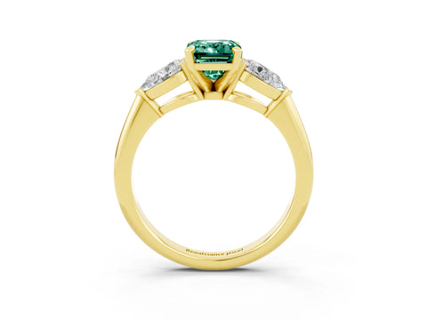 Yellow gold Three-Stone Emerald Cut Green Sapphire Ring with Pear Side Stones and Four-Prong Setting_3