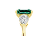 Yellow gold Three-Stone Emerald Cut Green Sapphire Ring with Pear Side Stones and Four-Prong Setting_5