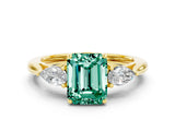 Yellow gold Three-Stone Emerald Cut Green Sapphire Ring with Pear  Side Stones in Four-Prong Setting_12