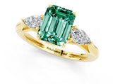 Yellow gold Three-Stone Emerald Cut Green Sapphire Ring with Pear  Side Stones in Four-Prong Setting_13