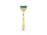 Yellow gold Three-Stone Emerald Cut Green Sapphire Ring with Pear  Side Stones in Four-Prong Setting_14