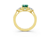 Yellow gold Three-Stone Emerald Cut Green Sapphire Ring with Pear  Side Stones in Four-Prong Setting_15