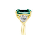 Yellow gold Three-Stone Emerald Cut Green Sapphire Ring with Pear  Side Stones in Four-Prong Setting_17